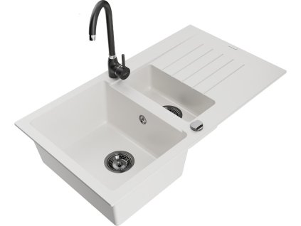 MEXEN/S - Matias granitový dřez 1.5 s odkapávačem včetně baterie Telma, bílá 6502-20-670200-70