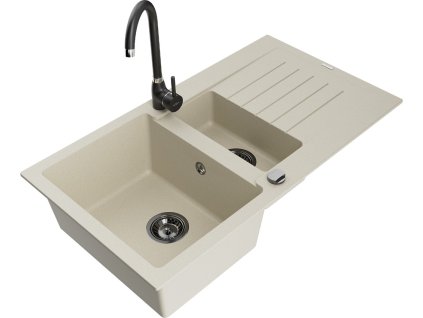 MEXEN/S - Matias granitový dřez 1.5 s odkapávačem včetně baterie Telma, béžová 6502-69-670200-70