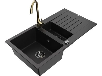 MEXEN/S - Matias granitový dřez 1.5 s odkapávačem včetně baterie Telma, černá 6502-77-670200-50-B