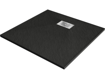 MEXEN/S - Hugo sprchová vanička SMC 90 x 90, černá, krytka nerez 42709090-X