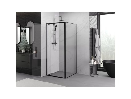 MEXEN/S - Exo sprchový kout dveře křídlové 90 x 90, transparent, černá 8181-090-090-70-00