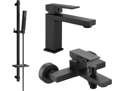 MEXEN/S - Uno DQ77 SET umyvadlová baterie + vanová s příslušenstvím, černá 71403DQ77-70