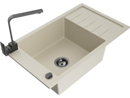 MEXEN/S - Elias granitový dřez 1-miska s odkapávačem včetně baterie Rita, béžový 6511-69-670300-70