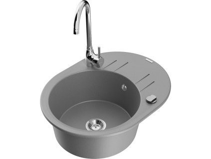 MEXEN/S - Kevin granitový dřez s odkapávačem včetně baterie Telma, šedá 6517-71-670200-00