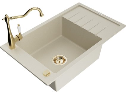 MEXEN/S - Elias granitový dřez 1-miska včetně baterie Carla, béžová 6511-69-670700-50