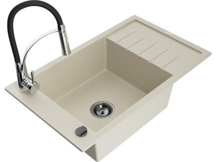 MEXEN/S - Elias granitový dřez 1 s odkapávačem včetně baterie Aster, béžová 6511-69-73450-07-B