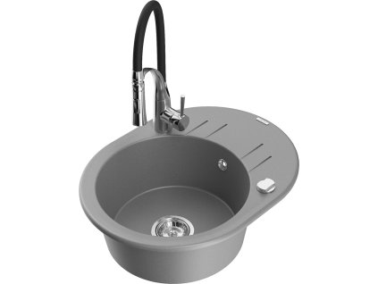 MEXEN/S - Kevin granitový dřez s odkapávačem včetně baterie Aster, šedá 6517-71-73450-07