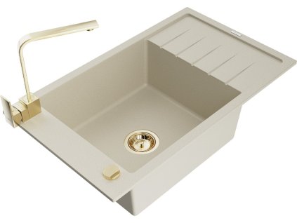 MEXEN/S - Elias granitový dřez 1-miska s odkapávačem včetně baterie Rita, béžový 6511-69-670300-50