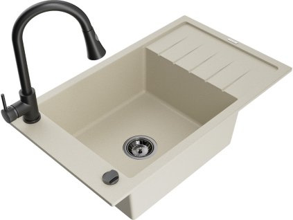 MEXEN/S - Elias granitový dřez 1 s odkapávačem včetně baterie Elia, bílá 6511-69-670101-70