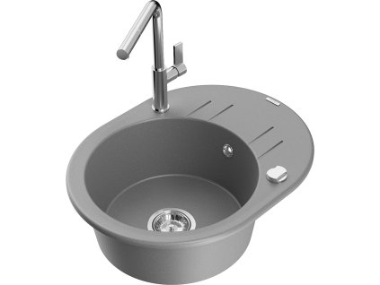 MEXEN/S - Kevin granitový dřez 1-miska s odkapávačem včetně baterie Flora, šedá 6517-71-670401-00