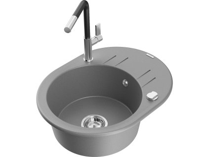 MEXEN/S - Kevin granitový dřez 1-miska s odkapávačem včetně baterie Flora, šedá 6517-71-670401-07