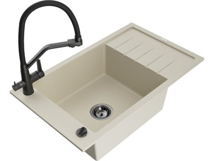 MEXEN/S - Elias granitový dřez s odkapávačem včetně baterie Duo, béžová 6511-69-671701-70-B