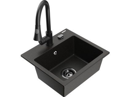 MEXEN/S - Milo granitový dřez 1-miska včetně baterie Elia, černá/zlatá metalik 6505-75-670101-70-B