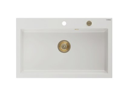 MEXEN/S - Elix granitový dřez 1-miska 800 x 500 mm, bílá, sifon zlatá 6527801005-20-G