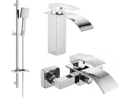 MEXEN/S - Aries DQ45 Set umyvadlové a vanové baterie s příslušenstvím, chrom 744803DQ45-00