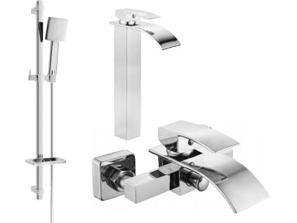 MEXEN/S - Aries DQ45 Set umyvadlové a vanové baterie s příslušenstvím, chrom 744813DQ45-00
