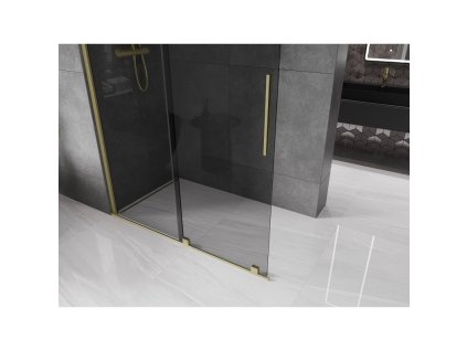 MEXEN/S - Velar Sprchová zástěna posuvná Walk-in 150 x 200, grafit 8 mm, zlato kartáčovaná 871-150-000-43-55