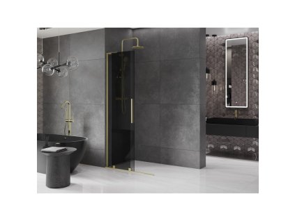 MEXEN/S - Velar L Sprchová zástěna posuvná Walk-in 120 x 200, grafit 8 mm, zlato kartáčovaná 871-120-003-43-55