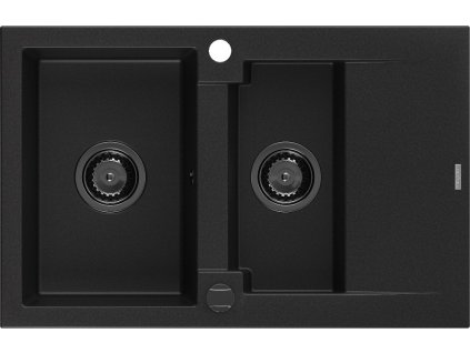 MEXEN/S - Gaspar granitový dřez 1.5 s odkapávačem 737 x 475 mm, černý, černý sifon 6507731505-77-B