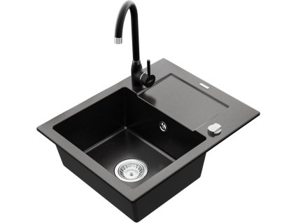 MEXEN/S - Enzo granitový dřez 1 s odkapávačem včetně baterie Telma, černá 6506-77-670200-70