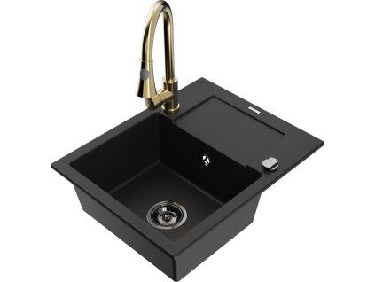 MEXEN/S - Enzo granitový dřez 1 s odkapávačem včetně Elia, černá 6506-77-670101-50-B