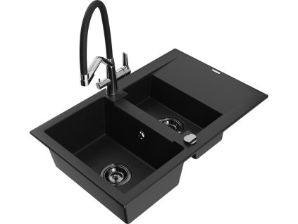 MEXEN/S - Gaspar granitový dřez 1.5 s odkapávačem včetně baterie Duo, černá 6507-77-671701-07-B