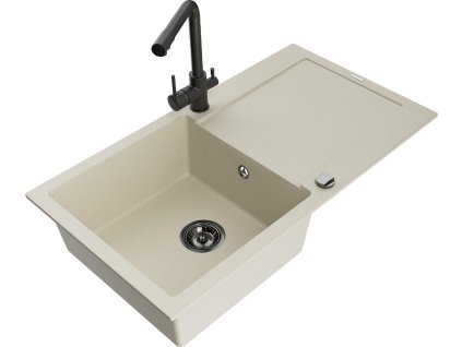 MEXEN/S - Leo granitový dřez s odkapávačem včetně baterie Duero, béžová 6501-69-671600-70