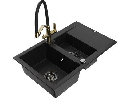 MEXEN/S - Gaspar granitový dřez 1.5 s odkapávačem včetně baterie Duo, černá 6507-77-671701-57-B