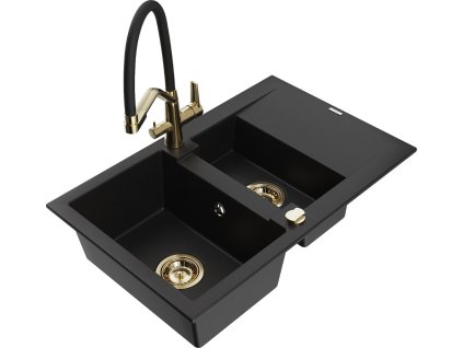 MEXEN/S - Gaspar granitový dřez 1.5 s odkapávačem včetně baterie Duo, černá 6507-77-671701-57-G