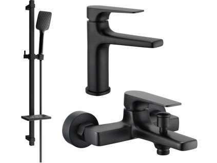 MEXEN/S - Lynx DQ62 Set umyvadlové a vanové baterie s příslušenstvím, černá 745903DQ62-70
