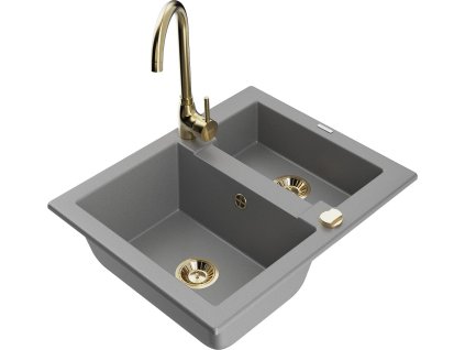 MEXEN/S - Carlos granitový dřez 1.5 včetně baterie Telma, šedá 6518-71-670200-50