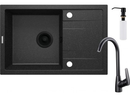 DEANTE - Corio grafit - Granitový dřez včetně baterie, 1 - bowl s odkapávačem - with dispenser ZRCC2113