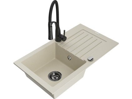MEXEN/S - Pablo granitový dřez 1 s odkapávačem včetně baterie Aster, béžová 6510-69-73450-70-B