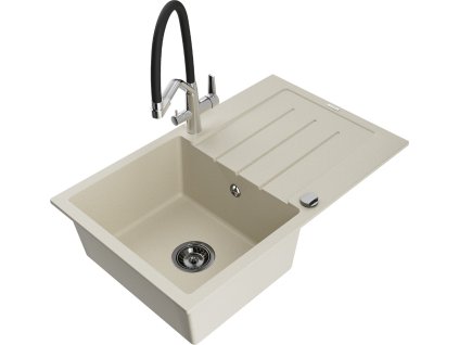 MEXEN/S - Bruno granitový dřez s odkapávačem včetně baterie Duo, béžová 6513-69-671701-07-B