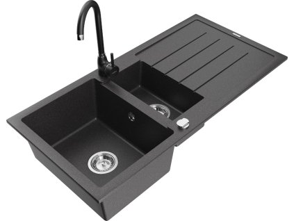 MEXEN/S - Andres granitový dřez s odkapávačem včetně baterie Telma, černá nakrapiany 6515-76-670200-70