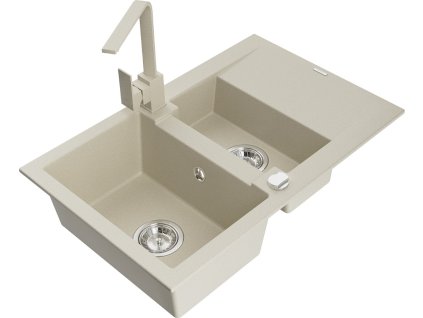 MEXEN/S - Gaspar granitový dřez 1.5 s odkapávačem včetně baterie Rita, béžový 6507-69-670300-69