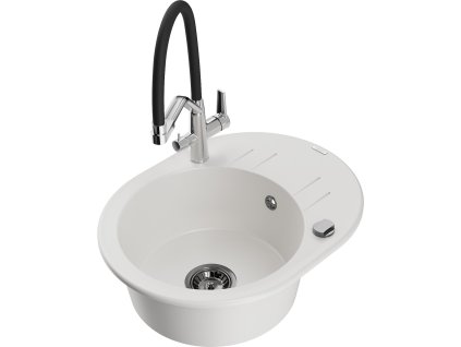 MEXEN/S - Kevin granitový dřez 1-miska včetně baterie Duo, bílá 6517-20-671701-07-B