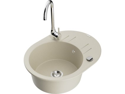 MEXEN/S - Kevin granitový dřez s odkapávačem včetně baterie Telma, béžová 6517-69-670200-00