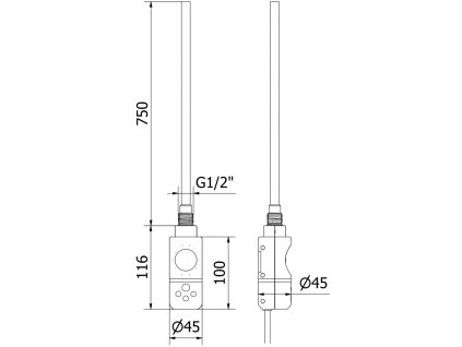 MEXEN/S - Hades radiátor + topná tyč 1200 x 600 mm, 900 W, černá W104-1200-600-2900-70