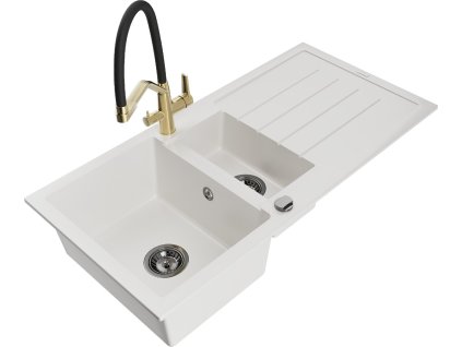 MEXEN/S - Andres granitový dřez s odkapávačem včetně baterie Duo, bílá 6515-20-671701-57-B