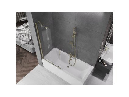 MEXEN/S - Velar Dvoukřídlá posuvná vanová zástěna 95 x 150, transparent, zlatá 896-095-000-01-50