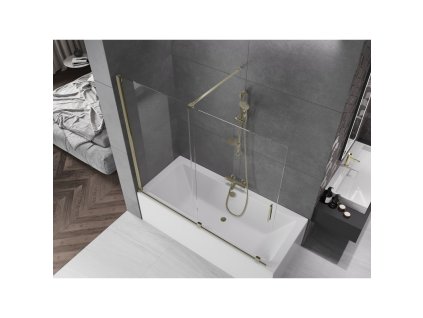 MEXEN/S - Velar Dvoukřídlá posuvná vanová zástěna 170 x 150, transparent, zlatá 896-170-000-01-50