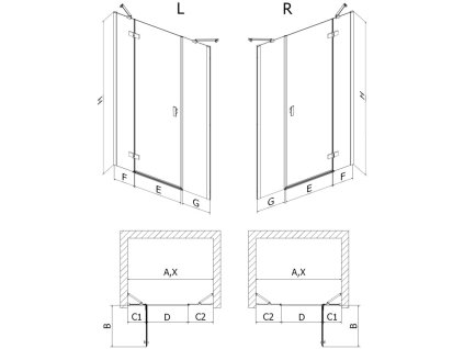 MEXEN/S - Mist-H sprchové dveře křídlové levé 135, transparent, černá 8A5-135-001-70-00-L