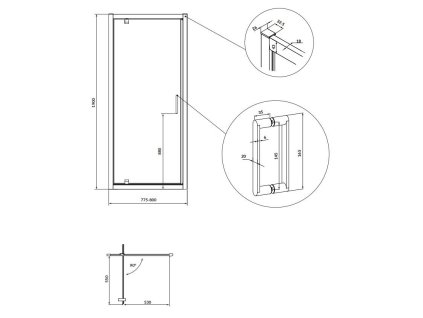 CERSANIT - SPRCHOVÉ DVEŘE PIVOT ARTECO 80X190, ČERNÉ SKLO ČIRÉ S913-011