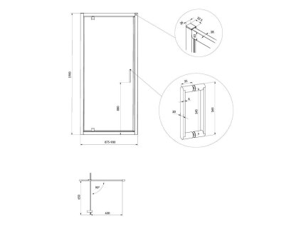 CERSANIT - SPRCHOVÉ DVEŘE PIVOT ARTECO 90X190, ČERNÉ SKLO ČIRÉ S913-012