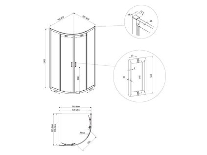 CERSANIT - SPRCHOVÝ KOUT ARTECO 80X80X190, ČERNÁ, ČIRÉ SKLO S913-013