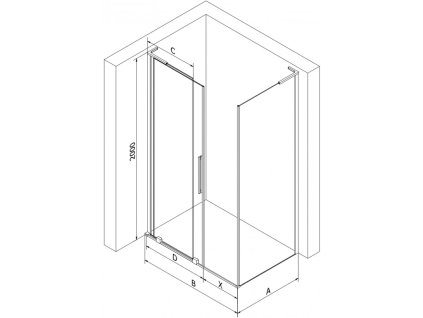 MEXEN/S - Velar L sprchový kout, posuvné dveře 100 x 85, dekor, zlato kartáčovaná 871-100-085-33-55