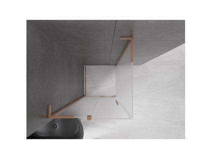 MEXEN/S - Velar L sprchový kout, posuvné dveře 100 x 100, dekor, měď kartáčovaná 871-100-100-33-65