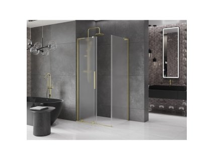 MEXEN/S - Velar L sprchový kout, posuvné dveře 100 x 120, dekor, zlato kartáčovaná 871-100-120-33-55