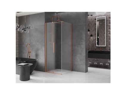 MEXEN/S - Velar sprchový kout, posuvné dveře 100 x 100, dekor, měď kartáčovaná 871-100-100-31-65
